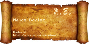 Mencs Borisz névjegykártya